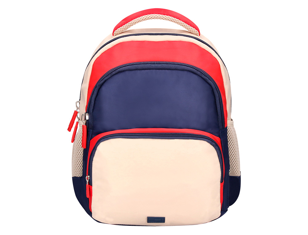 MOCHILA ESCOLAR LIDERPAPEL MULTIBOLSO INFANTIL AZUL MARINHO VERMELHO BEGE 350X110X270 MM