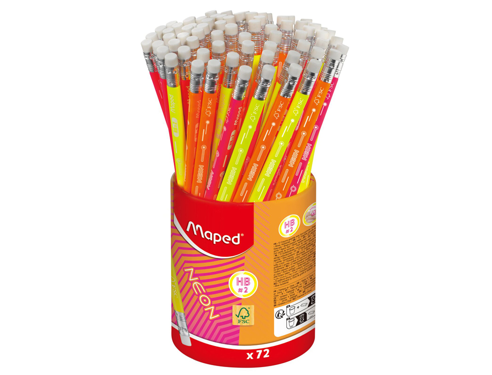 LAPIS DE GRAFITE MAPED NEON COM BORRACHA HB COPO DE 72 UNIDADES CORES SORTIDAS