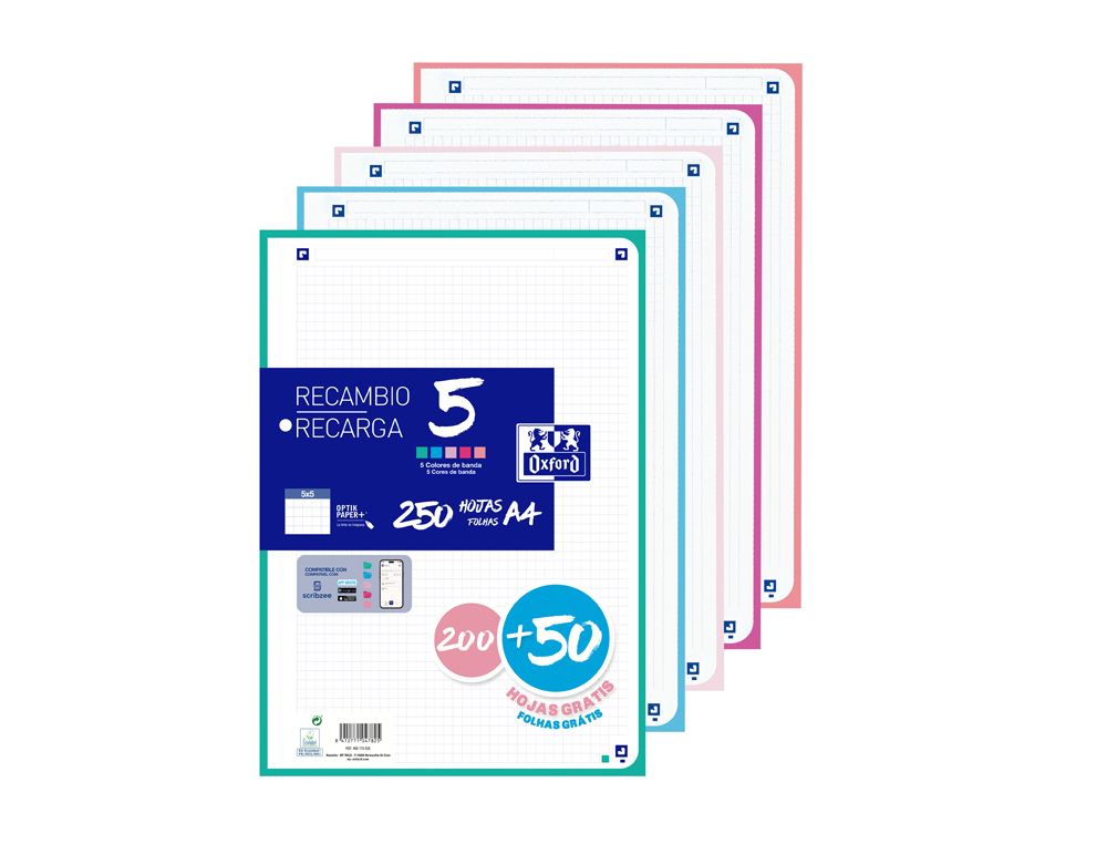 RECARGA OXFORD DIN A4 200 + 50 FOLHAS GRATIS QUADRICULA 5 MM 4 FUROS COM BANDA 5