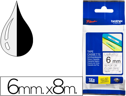 FITA BROTHER TZ-111 TRANSPARENTE-PRETO 6MM X 8 MT