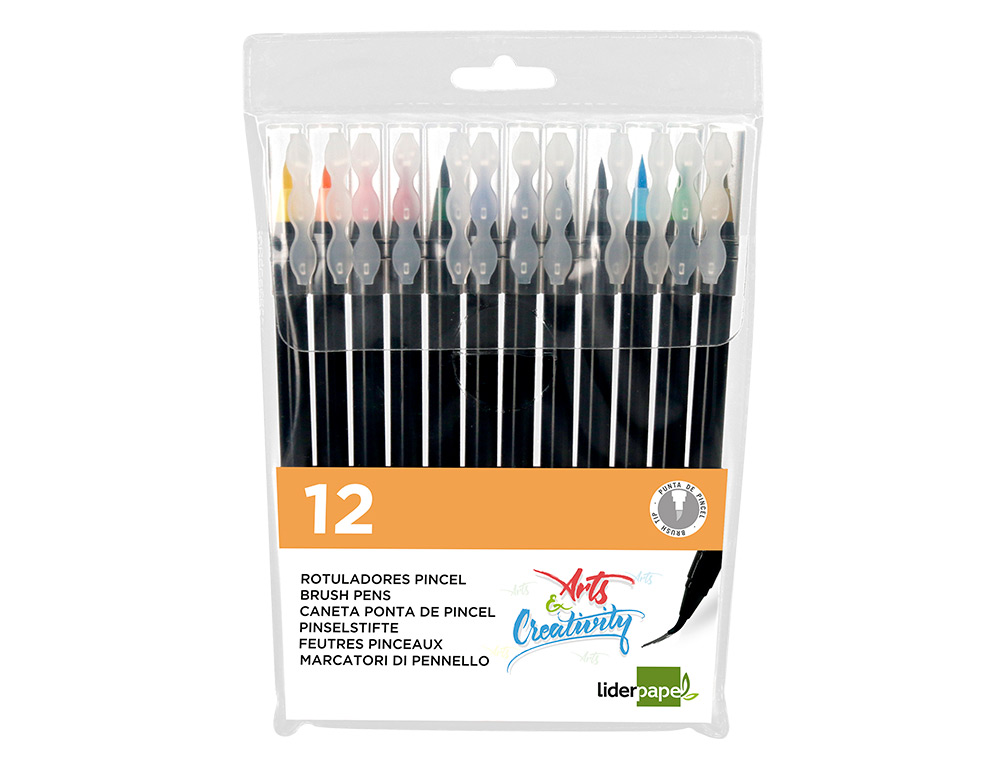 MARCADOR LIDERPAPEL PONTA PINCEL EXTRA SUAVE CAIXA 12 UNIDADES CORES SORTIDAS