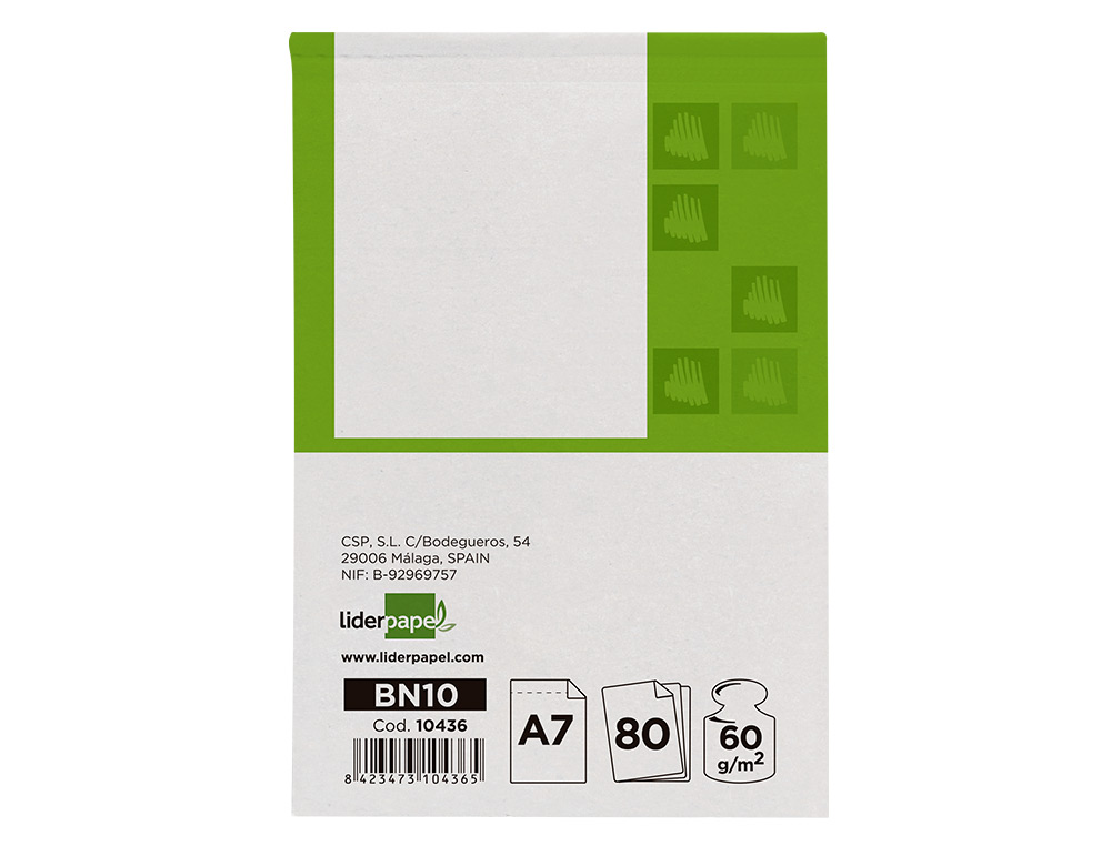 BLOCO DE APONTAMENTOS LIDERPAPEL DIN A7 80 F LISO