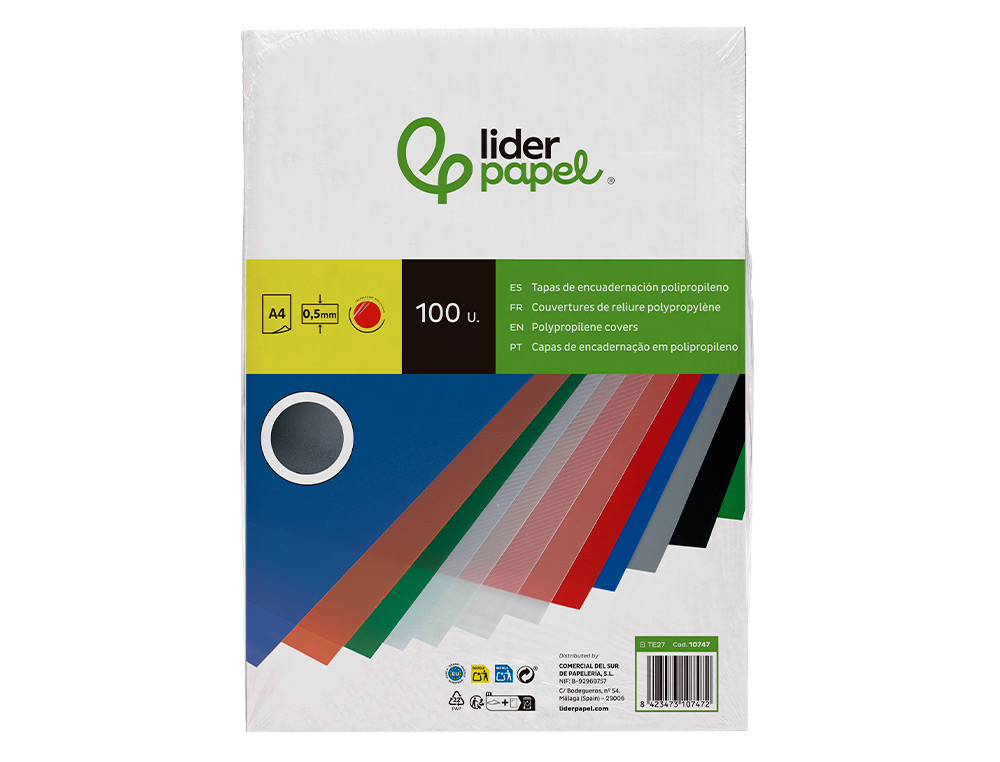 CAPA DE ENCADERNACAO LIDERPAPEL POLIPROPILENO DIN A4 0.5 MM VERMALHA TRANSLUCIDO PACK DE 100 UNIDADES