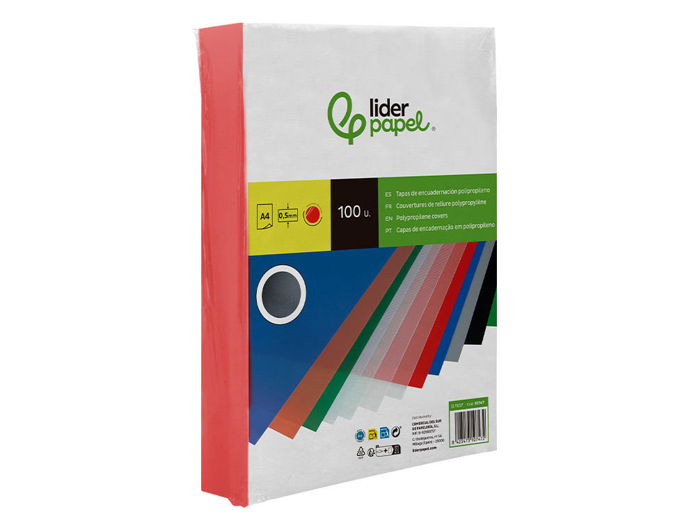 CAPA DE ENCADERNACAO LIDERPAPEL POLIPROPILENO DIN A4 0.5 MM VERMALHA TRANSLUCIDO PACK DE 100 UNIDADES