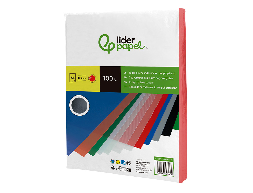 CAPA DE ENCADERNACAO LIDERPAPEL POLIPROPILENO DIN A4 0.5 MM VERMALHA TRANSLUCIDO PACK DE 100 UNIDADES