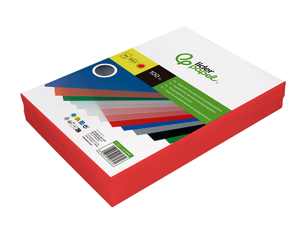 CAPA DE ENCADERNACAO LIDERPAPEL POLIPROPILENO DIN A4 0.5 MM VERMALHA TRANSLUCIDO PACK DE 100 UNIDADES
