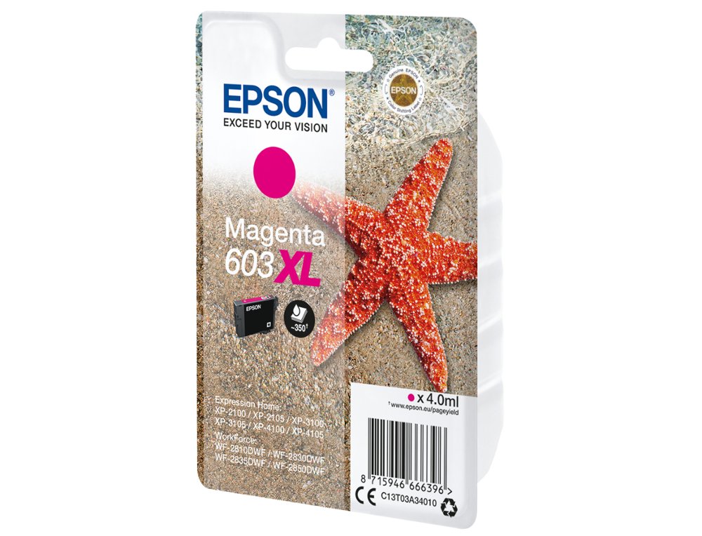 TINTEIRO EPSON 603XL XP-2100 / 2105 / 3100 / 4100 / WF-2810 / 2830 / 2835 / 2850 MAGENTA 350 PAGINAS
