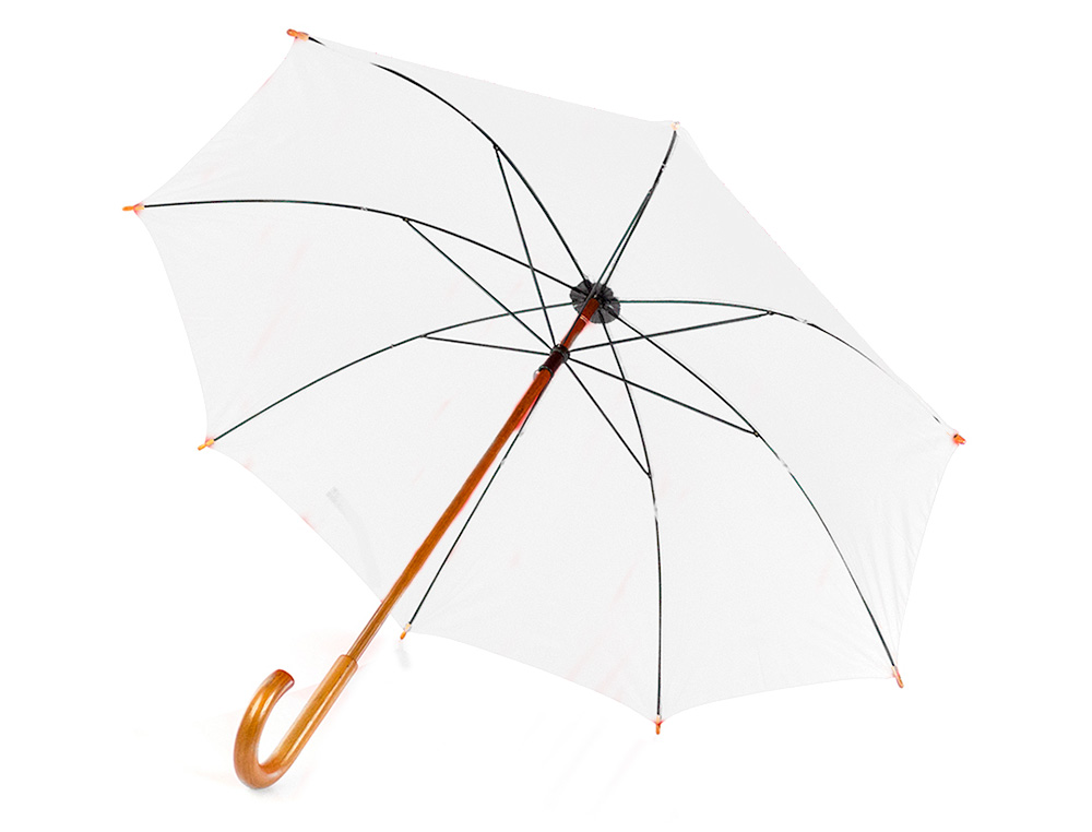 GUARDA-CHUVA DE POLIESTER 105 CM DE DIAMETRO ABERTURA MANUAL FECHO COM VELCRO SUAVE PEGA DE MADEIRA BRANCO