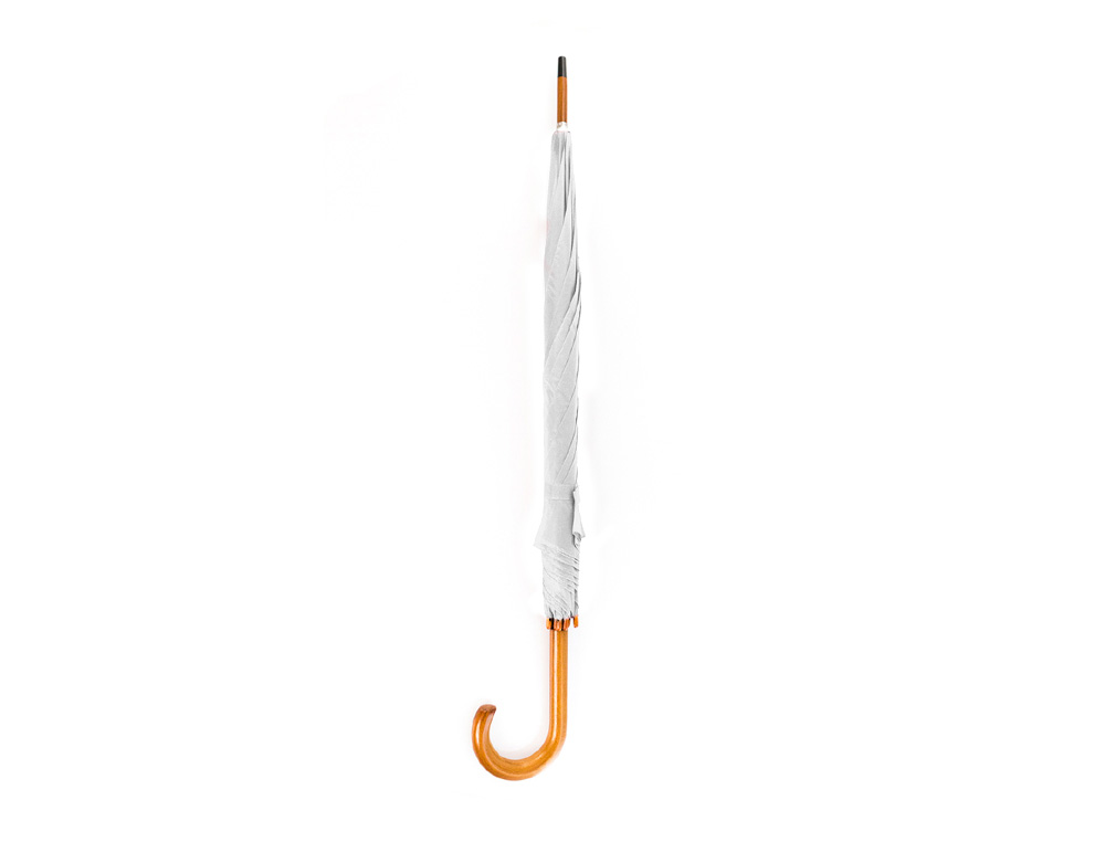 GUARDA-CHUVA DE POLIESTER 105 CM DE DIAMETRO ABERTURA MANUAL FECHO COM VELCRO SUAVE PEGA DE MADEIRA BRANCO