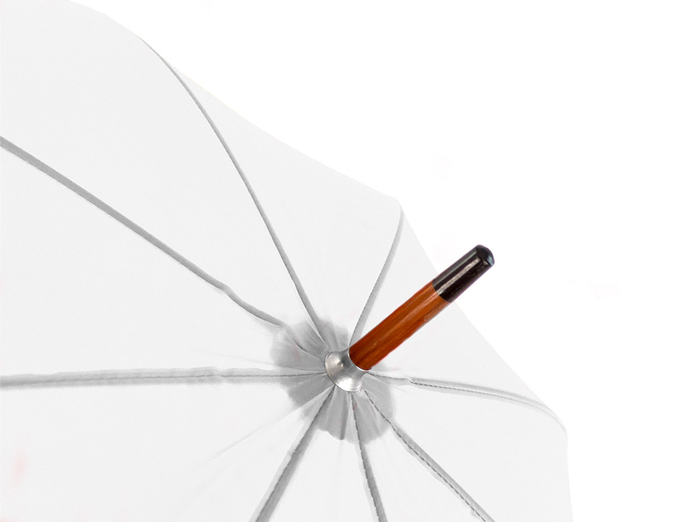 GUARDA-CHUVA DE POLIESTER 105 CM DE DIAMETRO ABERTURA MANUAL FECHO COM VELCRO SUAVE PEGA DE MADEIRA BRANCO