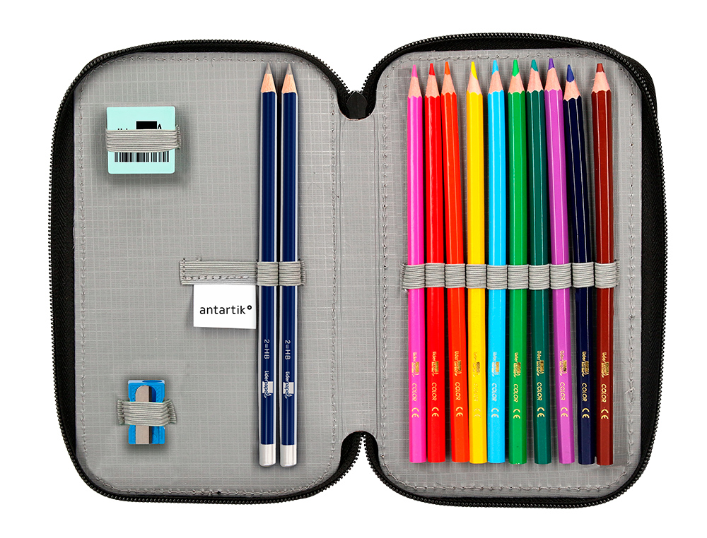 ESTOJO ESCOLAR ANTARTIK DUPLO COR VERMELHO 28 PECAS 200X125X45 MM