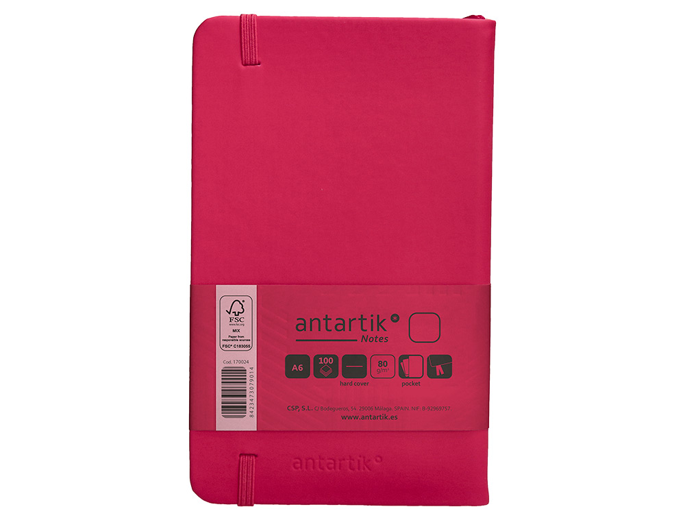 CADERNO COM ELASTICO ANTARTIK NOTES CAPA DURA A6 LISO FUCSIA 100 FOLHAS 80 GR FSC
