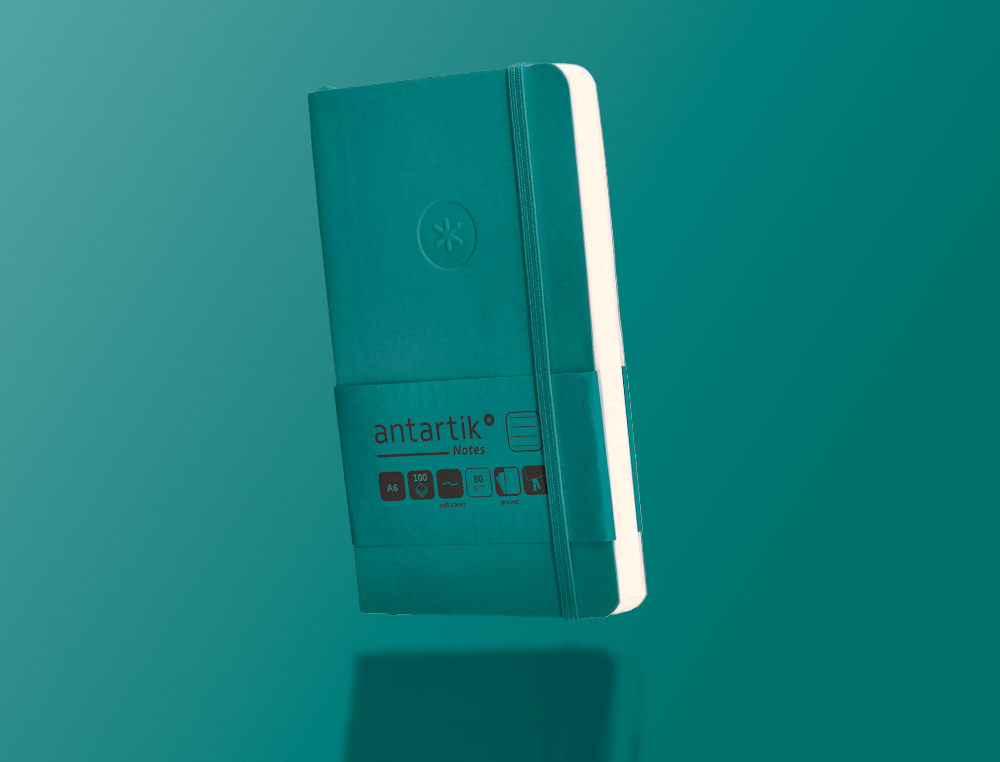 CADERNO COM ELASTICO ANTARTIK NOTES CAPA MOLE A6 PAUTADO VERDE AGUA-MARINHA 100 FOLHAS 80 GR FSC
