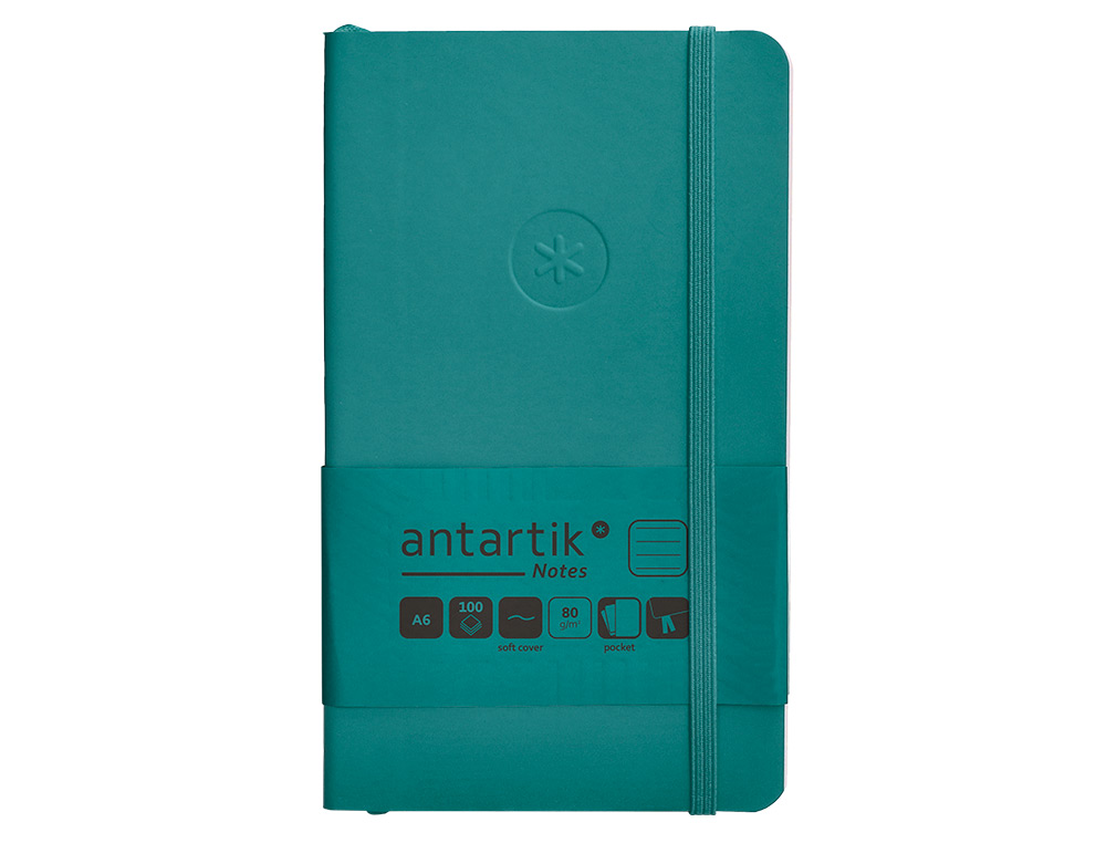 CADERNO COM ELASTICO ANTARTIK NOTES CAPA MOLE A6 PAUTADO VERDE AGUA-MARINHA 100 FOLHAS 80 GR FSC