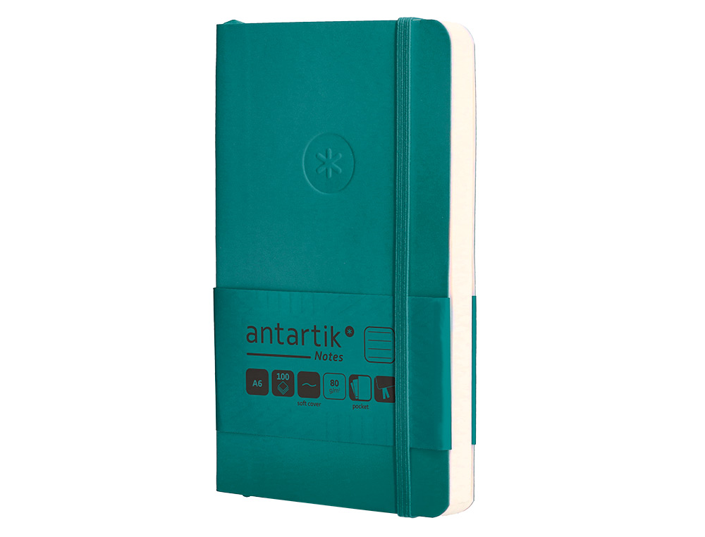 CADERNO COM ELASTICO ANTARTIK NOTES CAPA MOLE A6 PAUTADO VERDE AGUA-MARINHA 100 FOLHAS 80 GR FSC