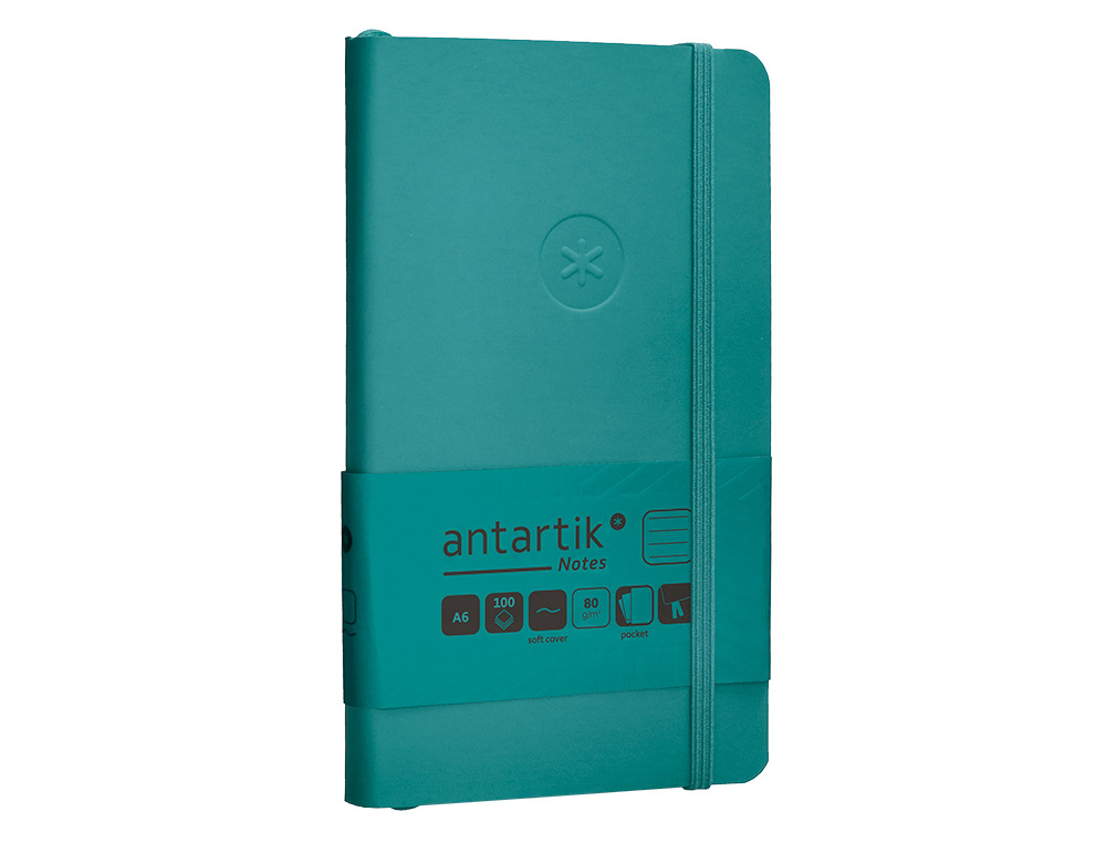CADERNO COM ELASTICO ANTARTIK NOTES CAPA MOLE A6 PAUTADO VERDE AGUA-MARINHA 100 FOLHAS 80 GR FSC