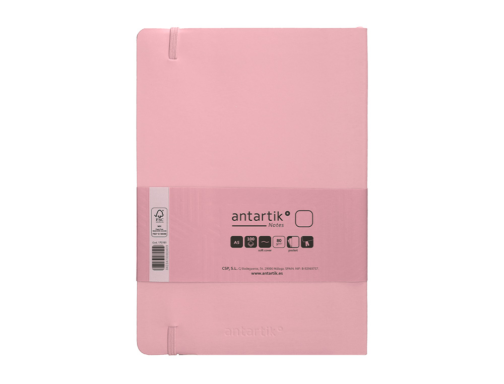 CADERNO COM ELASTICO ANTARTIK NOTES CAPA MOLE A5 LISO ROSA PASTEL 80 FOLHAS 80 GR FSC