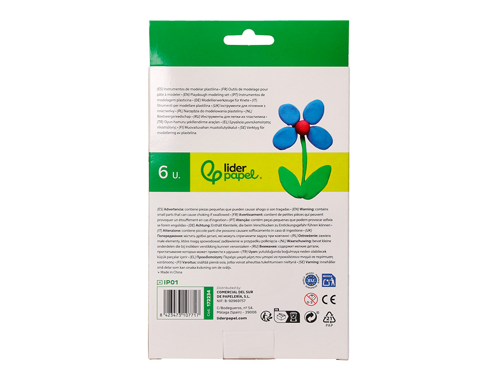 INSTRUMENTOS DE MODELAR LIDERPAPEL PARA PLASTICINA DE PLASTICO CAIXA DE 6 PECAS