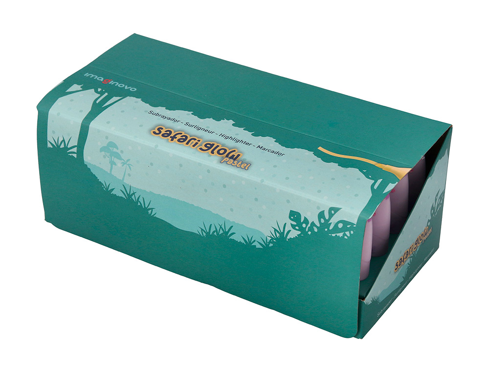 MARCADOR FLUORESCENTE IMAGINOVO SAFARI GLOW PASTEL ANIMAIS EXPOSITOR DE 24 UNIDADES SORTIDAS