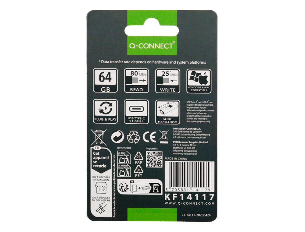 PEN DRIVE USB Q-CONNECT FLASH DRIVE 64 GB 3.2 TIPO C
