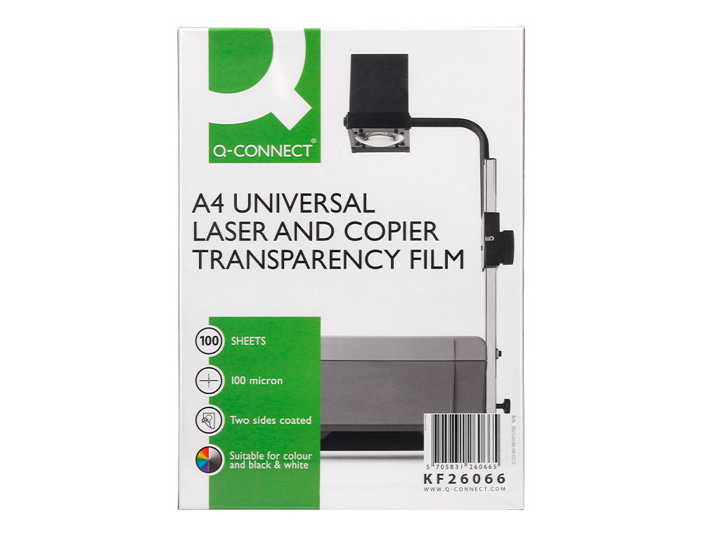 ACETATO Q-CONNECT DIN A4 PARA FOTOCOPIAS A DUAS FACES CAIXA COM 100 UNIDADES