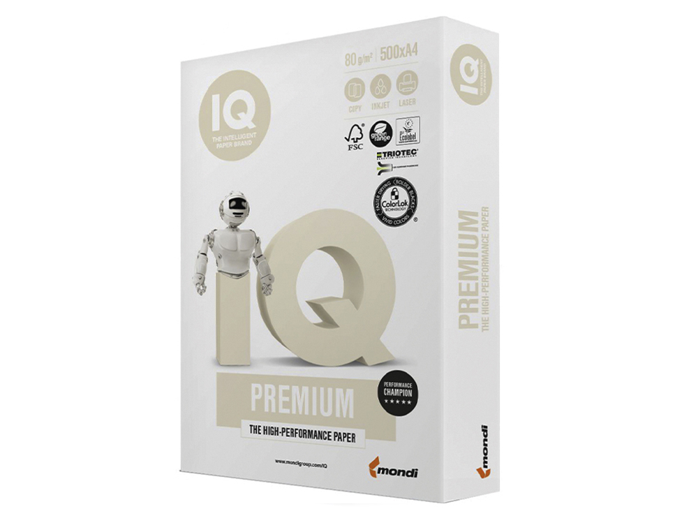 PAPEL FOTOCOPIA IQ PREMIUM DIN A4 80 GR EMBALAGEM DE 500 FOLHAS