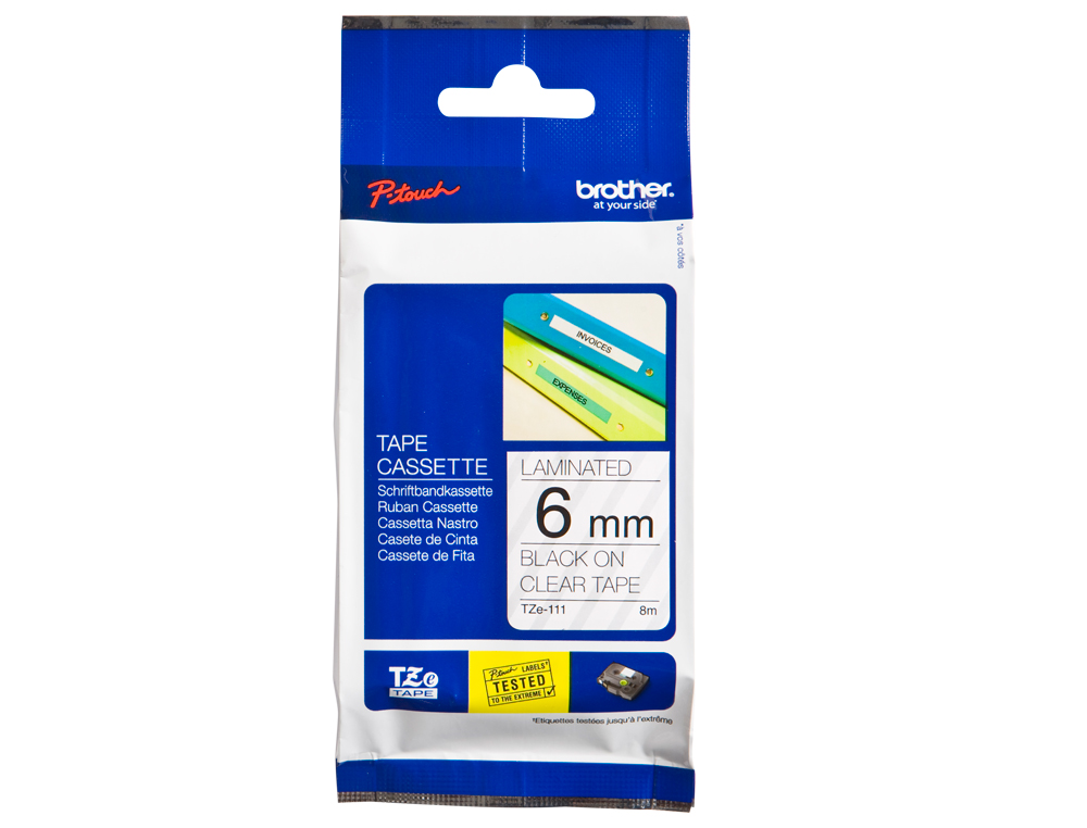 FITA BROTHER TZ-111 TRANSPARENTE-PRETO 6MM X 8 MT