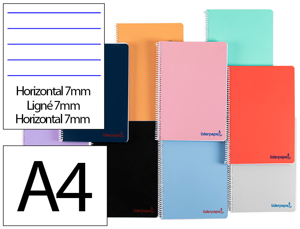 CADERNO ESPIRAL LIDERPAPEL WONDER DIN A4 CAPA DE PLASTICO 80 F 90 GR PAUTADO 7MM DUPLA MARGEM CORES SORTIDAS