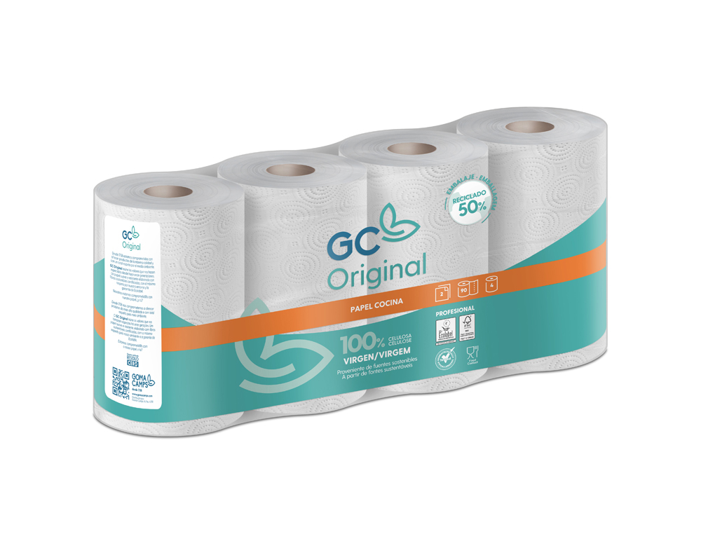 PAPEL DE COZINHA BORRACHA CAMPS 2 FOLHAS 90 SERVICOS 224 MM X 21,6 M 21,5 G/M2 PACK DE 4 ROLOS