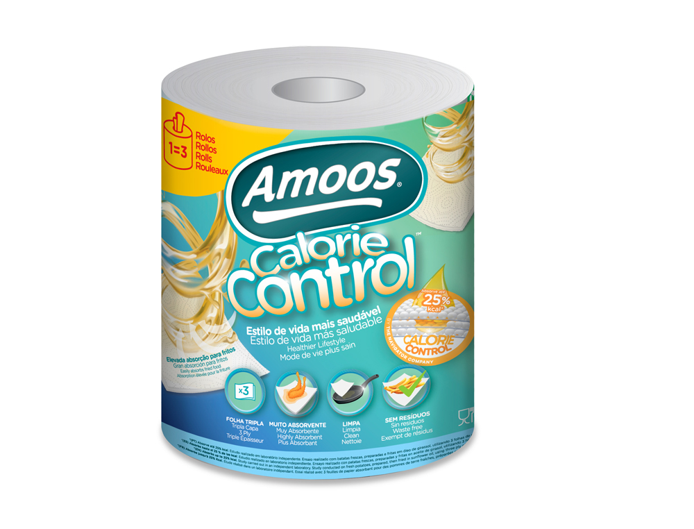 PAPEL DE COZINHA AMOOS CALORIE CONTROL 3 FOLHAS 58 GR 109 SERVICOS ROLO