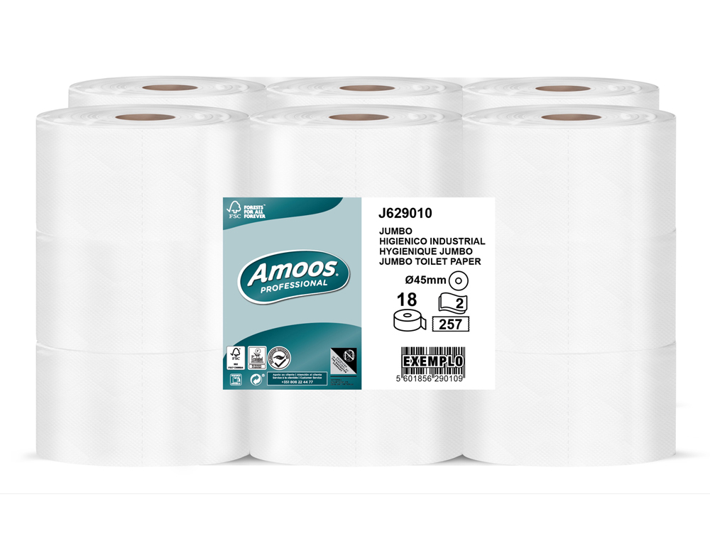 PAPEL HIGIENICO AMOOS PROFISSIONAL JUMBO 2 FOLHAS 30 GR PACK DE 18 ROLOS