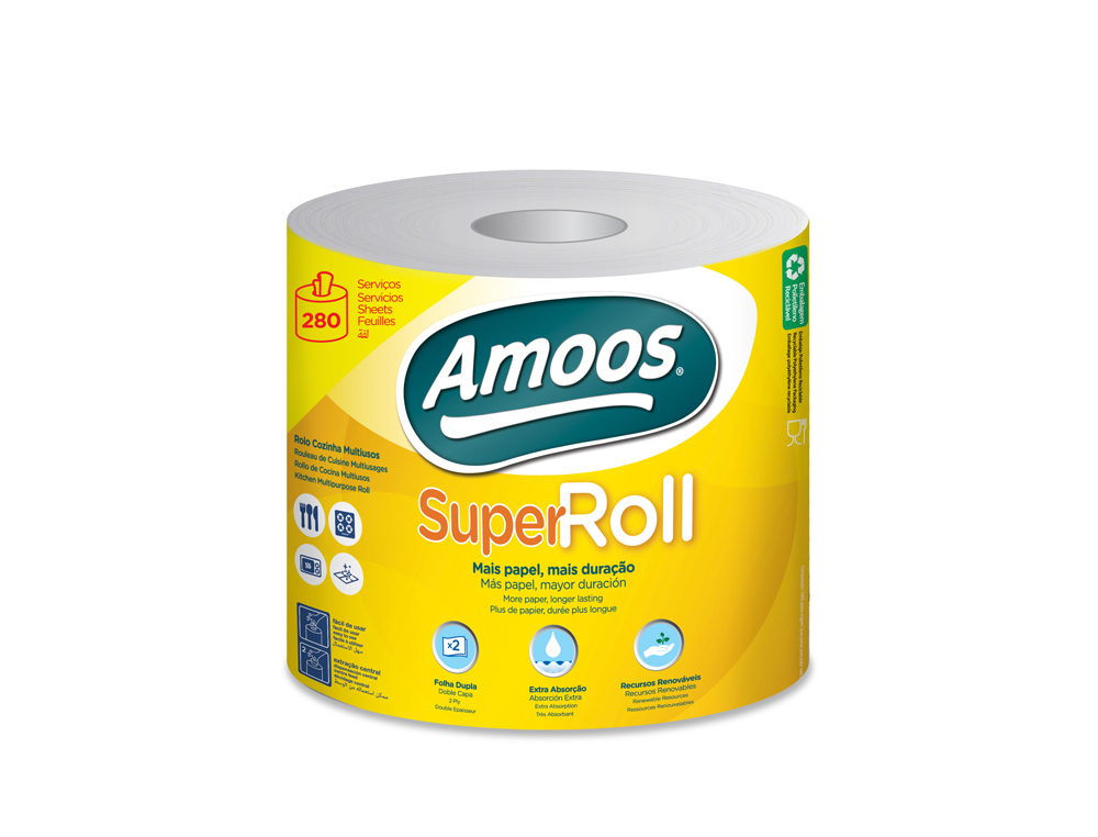 PAPEL MULTIUSO AMOOS SUPER ROLL 2 CAPAS SUPER ABSORVENTE COLOR BLANCO ROLLO DE 70 M