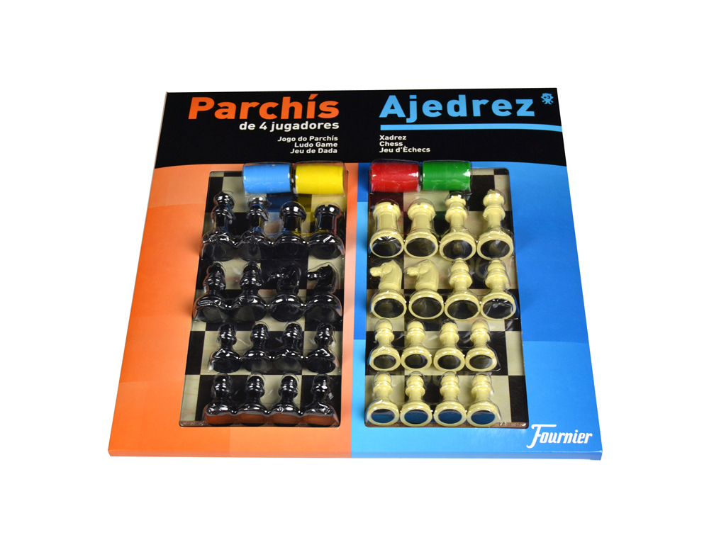 PARCHIS FOURNIER COM XADREZ TABULEIRO GRANDE 4 JOGADORES 41X40X4,8 MM