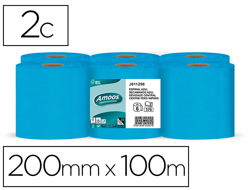 PAPEL SECA MAOS AMOOS 2 FOLHAS 200 MM X 100 MT COR AZUL PACK DE 6 ROLOS